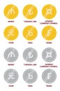 Set of vector currency icons and symbols