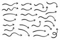 Set of vector curved arrows hand drawn. Sketch doodle style. Collection of pointers. Royalty Free Stock Photo