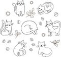 Set of vector cute cats in simple design