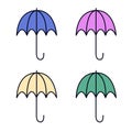 Set of 4 vector cute color umbrellas in flat design style. Open fashion icons. Cover accessory. Modern style. Protection from rain Royalty Free Stock Photo