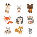 Set of vector cute forest animals in cartoon style. A collection of small animals in the children`s style,isolated on a white