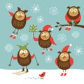 Set of vector cute owls