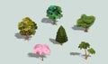 Set of vector 3D isometric trees with shadow.