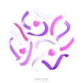 Set of vector 3D Serpentine, Hearts. Colorful Pink, Purple Firecracker Elements in Various Shapes. Party, Holyday