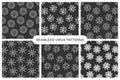 Set of vector dark seamless virus patterns. Monochrome endless design. Abstract repeatable bacteria backgrounds