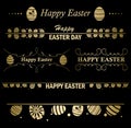 set of vector decorative elements for Easter - Happy Easter. Golden frames and delimiters Royalty Free Stock Photo