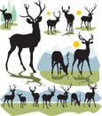 Set vector deer silhouettes