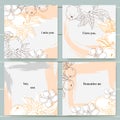 Set of vector delicate invitation with apples for wedding, marriage, bridal, birthday, Valentine`s day. Floral border with sketch Royalty Free Stock Photo