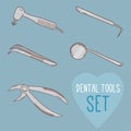 Set of vector dental tools. Cartoon style.