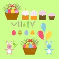 Set of Vector Design Elements for Happy Easter in the Flat Stile