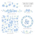 Set of vector design elements with Sakura blossom Japanese cherry