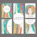 Set of vector design templates. Brochures in random colorful style. Zentangle designs. Royalty Free Stock Photo