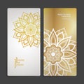 Set of vector design templates. Business card with floral circle ornament. Mandala style. Royalty Free Stock Photo