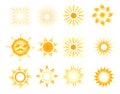 Set of vector different orange sun icons Royalty Free Stock Photo