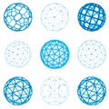 Set of vector dimensional wireframe low poly objects, spherical