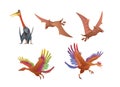 A set of vector dinosaurs with wings . Flying pterodactyl, Archaeopteryx, Peteinosaurus.Vector dinosaurs isolated on a Royalty Free Stock Photo