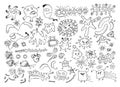 Set of Vector Doodle Bacteria Germs or Cartoon Monsters. Hand Drawn Viruses Collection Isolated