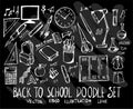 Set of vector doodle drawing Collection Back To School on black