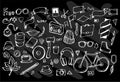 Set of vector doodle drawing Collection Life Style on black back