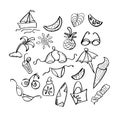 Set of vector doodle elements beach holidays handmade traced decor Royalty Free Stock Photo