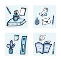 Set of vector doodle stationery. Office supplies. Royalty Free Stock Photo