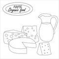 set of vector doodles. Farm organic products from milk, cheese. agricultural products of the cheese plate. Design elements in the Royalty Free Stock Photo