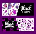 A set of vector drawn templates . Black Friday sale banners.