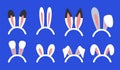 Set of vector easter bunny ears masks for party costume. Headband concept with bunny ears. Isolated on contrast background