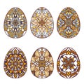 Set of vector easter eggs with beautiful oriental ornaments. Collection of decorative isolated elements to Easter