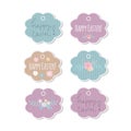Set of 6 vector Easter flower shaped gift tags with greetings and floral wreathes