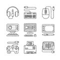 Set of vector electronics icons and concepts in sketch style