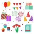 Set of vector elements, birthday, flat design