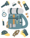 Set of vector elements in a flat style. Bundle hiking