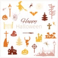 Set of vector elements for happy halloween. Icons. Contours and silhouettes on a white background for printing in line style Royalty Free Stock Photo