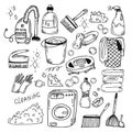 Set of vector elements with items for cleaning. Royalty Free Stock Photo
