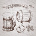 A set of vector elements on the theme of Oktoberfest. Oktoberfest. Beer festival.