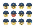 Set of vector emoticons in line style. Cute police icons.