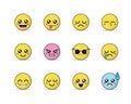 Set of vector emoticons in line style, emoji on white background. Cute icons