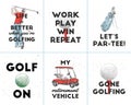 Set of vector engraved style posters, decoration and t-shirt design. Hand drawn sketches of golf with modern motivational sport
