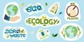 A set of vector environmental stickers with inscriptions, no plastic, save the planet, ecology, eco, zero waste, isolated elements Royalty Free Stock Photo