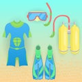 Set of vector equipment for diving.
