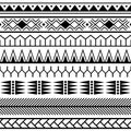 Set of vector ethnic seamless pattern in maori tattoo style. Geometric border with decorative ethnic elements Royalty Free Stock Photo