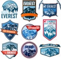 Set of Vector Everest mountain logo. Emblem with highest peack in world. Mountaineering label Royalty Free Stock Photo