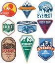 Set of Vector Everest mountain logo. Emblem with highest peack in world. Mountaineering labels Royalty Free Stock Photo