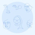 Set vector face woman line art. Continuous line, fashion minimalist concept.