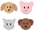 Set of vector faces of animals. Cartoon icons of domestic pets Royalty Free Stock Photo