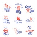 Set of Vector Fastfood hand drawn badges. can be used as Logo or Icon for identity in rough style