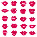 Set of Vector female lips. Lipstick kiss print isolated. Royalty Free Stock Photo