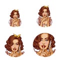 Pop art female round avatars vector illustration