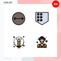 Set of 4 Vector Filledline Flat Colors on Grid for ancient, farmer, protect, creative, man